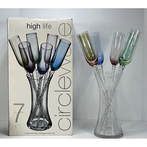 VTG Hand Blown Long Stem Footless 17" Circleware Champagne Flutes 6 Colors Boxed